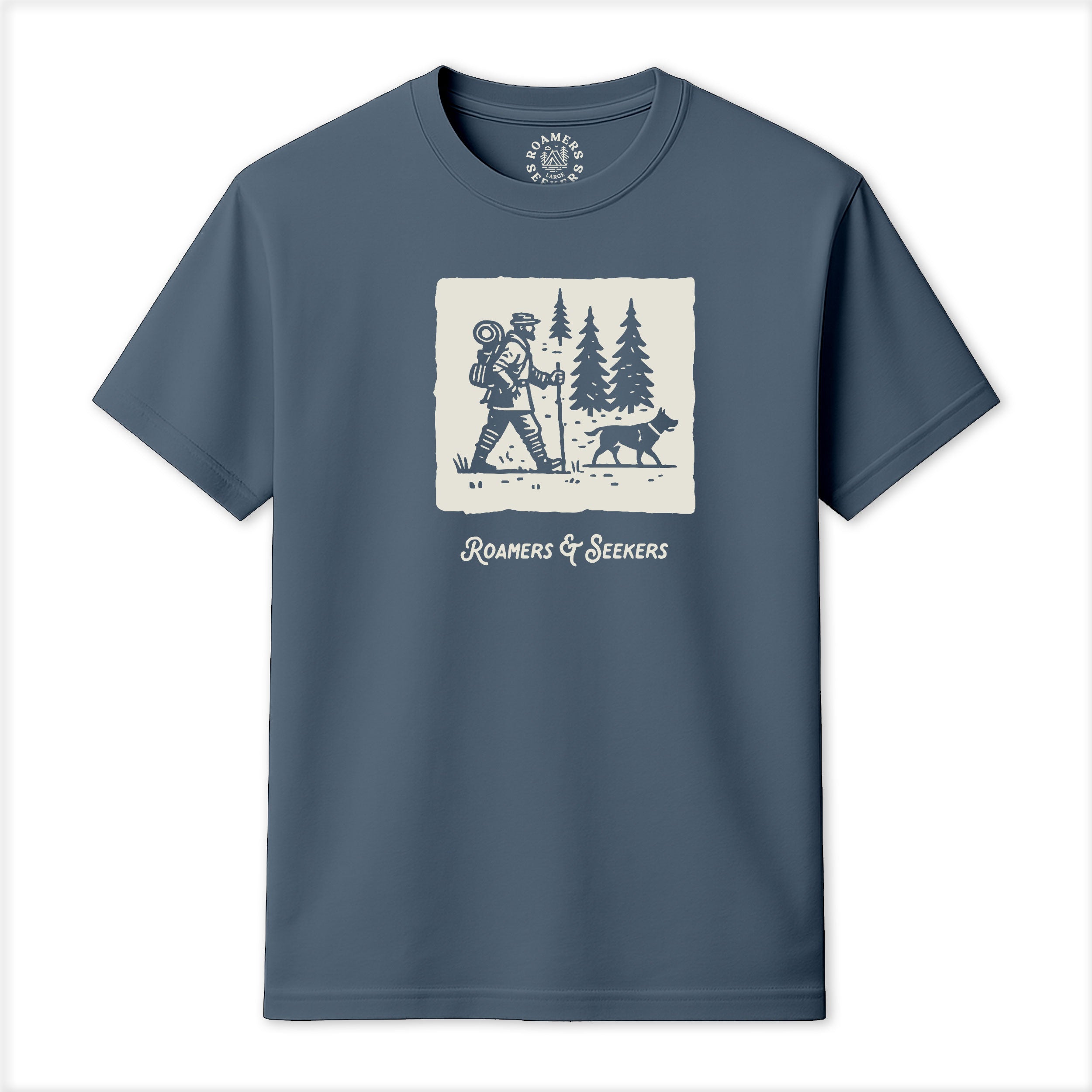Roamers & Seekers Mens Roam Graphic T-Shirt – Stone Blue – Classic Fit 100% Cotton – Roamers & Seekers Graphic Tee
