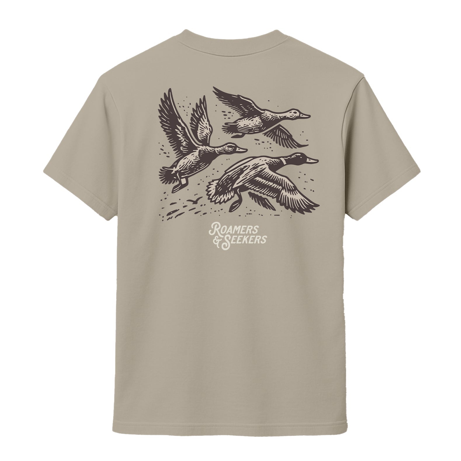 Roamers & Seekers Mens Flock Graphic T-Shirt – Sand – Classic Fit 100% Cotton – Roamers & Seekers Graphic Tee