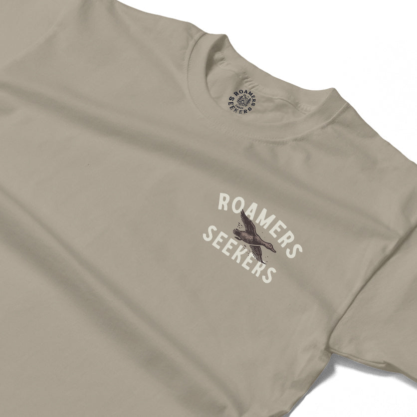 Roamers & Seekers Mens Flock Graphic T-Shirt – Sand – Classic Fit 100% Cotton – Roamers & Seekers Graphic Tee
