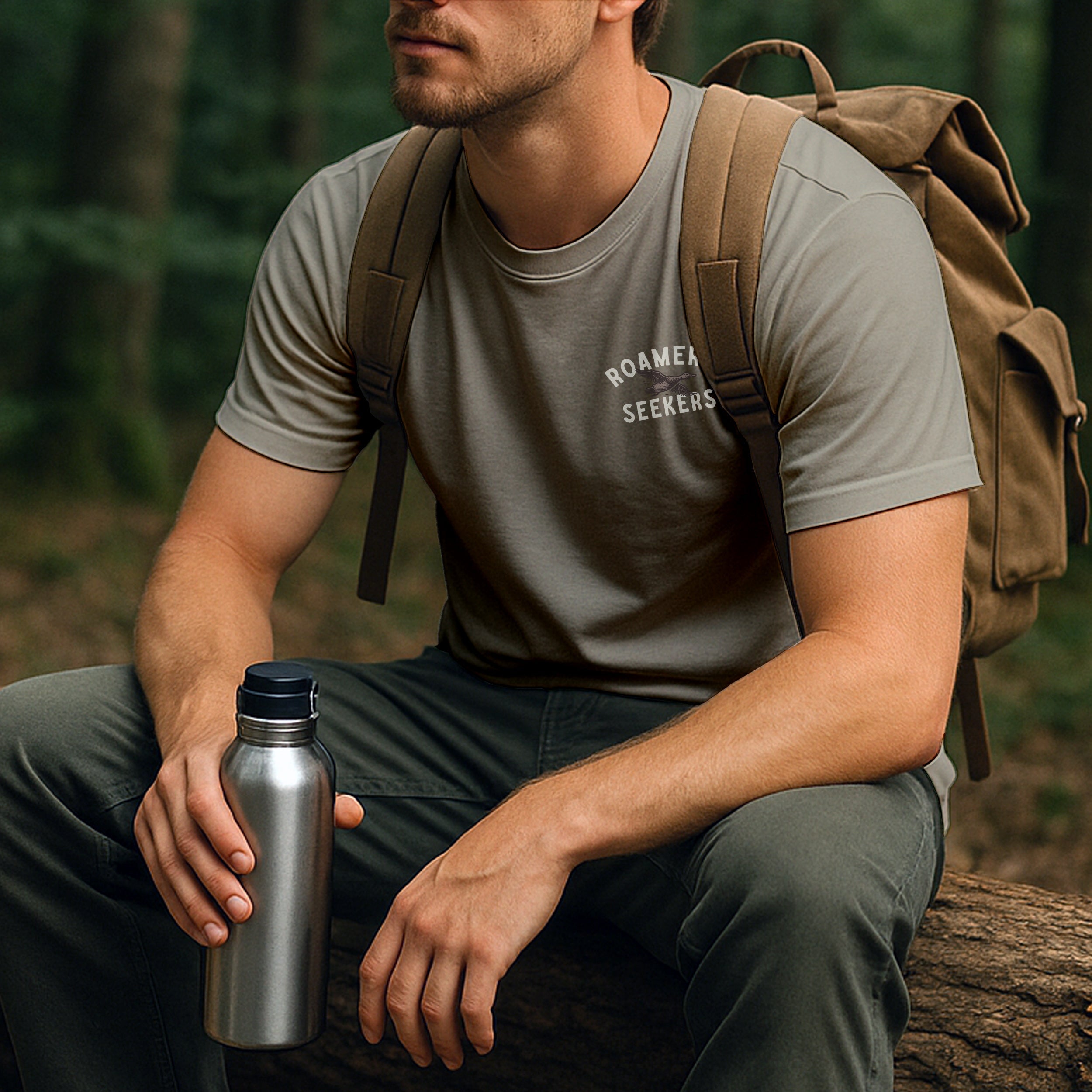 Roamers & Seekers Mens Flock Graphic T-Shirt – Sand – Classic Fit 100% Cotton – Roamers & Seekers Graphic Tee