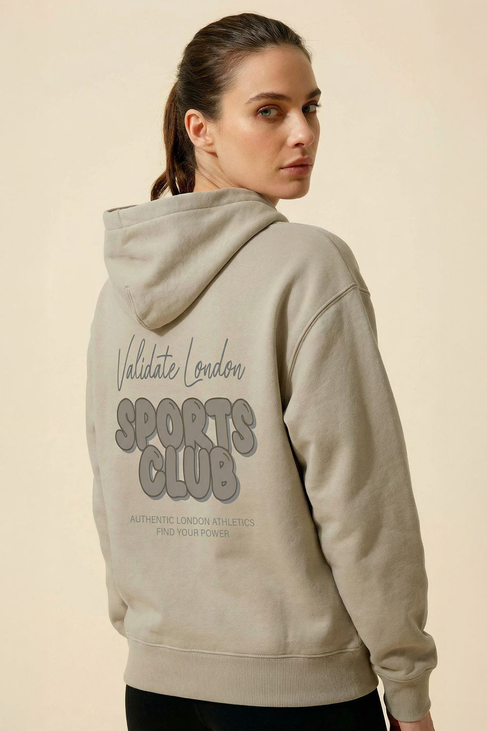 VALIDATE SPORTS CLUB WOMENS OVERSIZE HOODIE STONE
