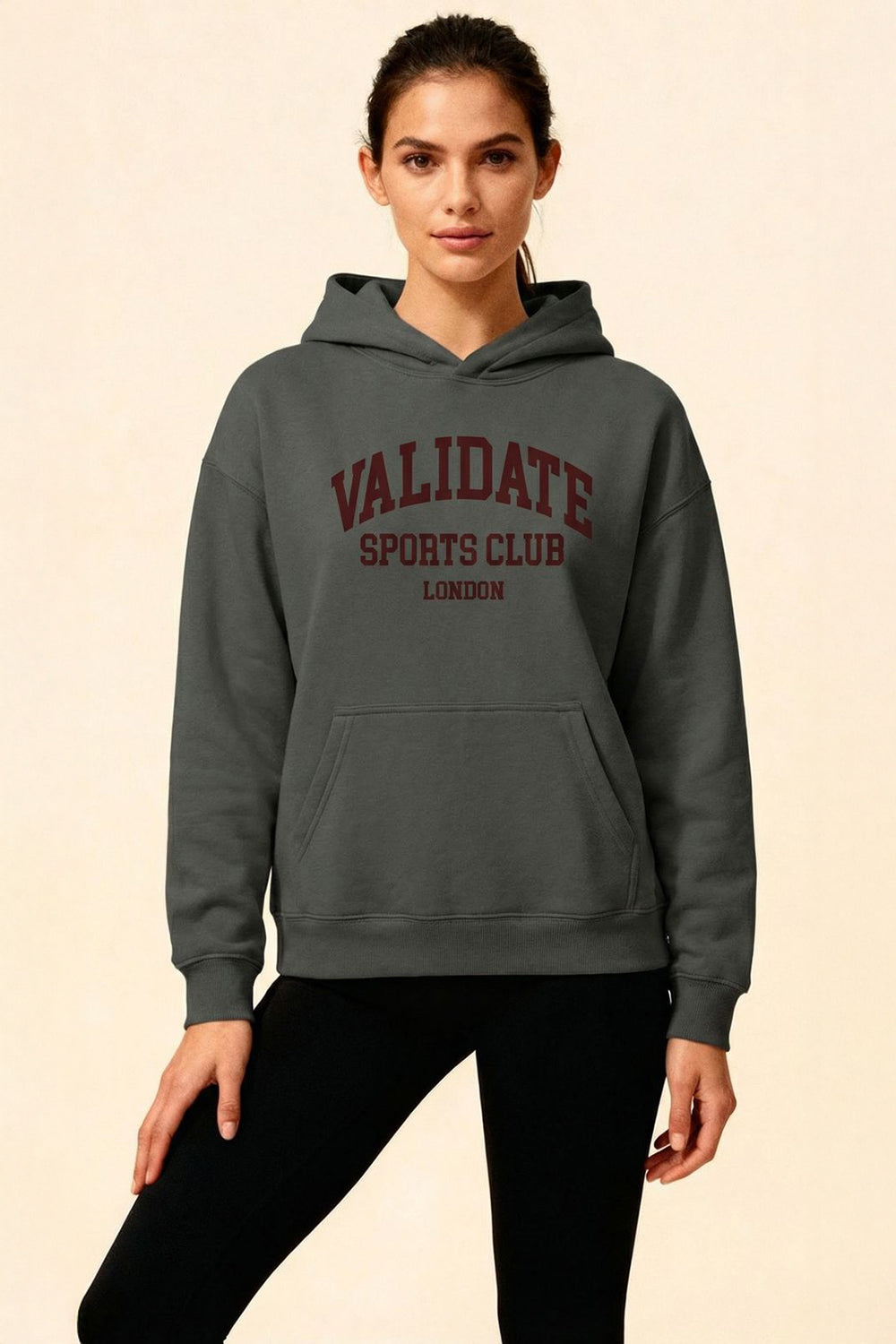 VALIDATE VARSITY WOMENS OVERSIZE HOODIE CHARCOAL