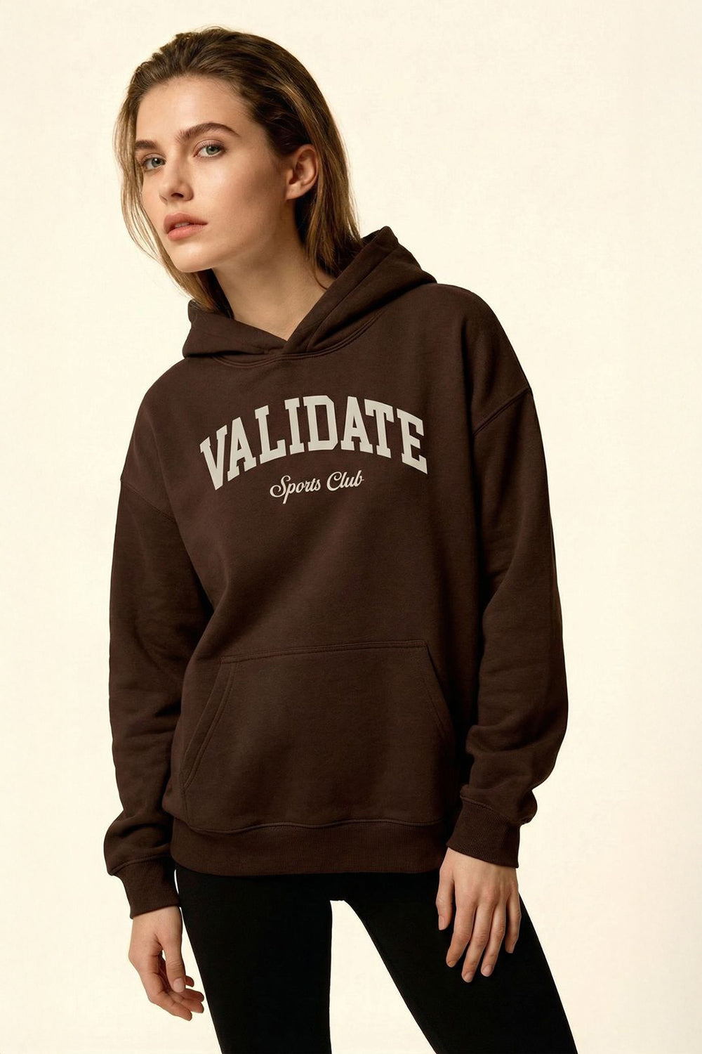 VALIDATE TEAM SPORTS WOMENS OVERSIZE HOODIE CHOCOLATE