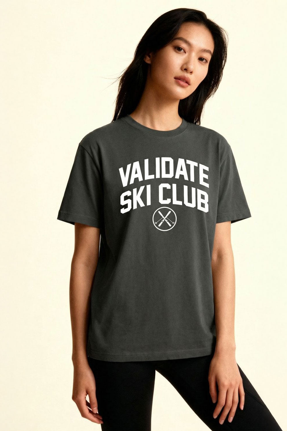 VALIDATE SKI CLUB WOMENS T-SHIRT CHARCOAL