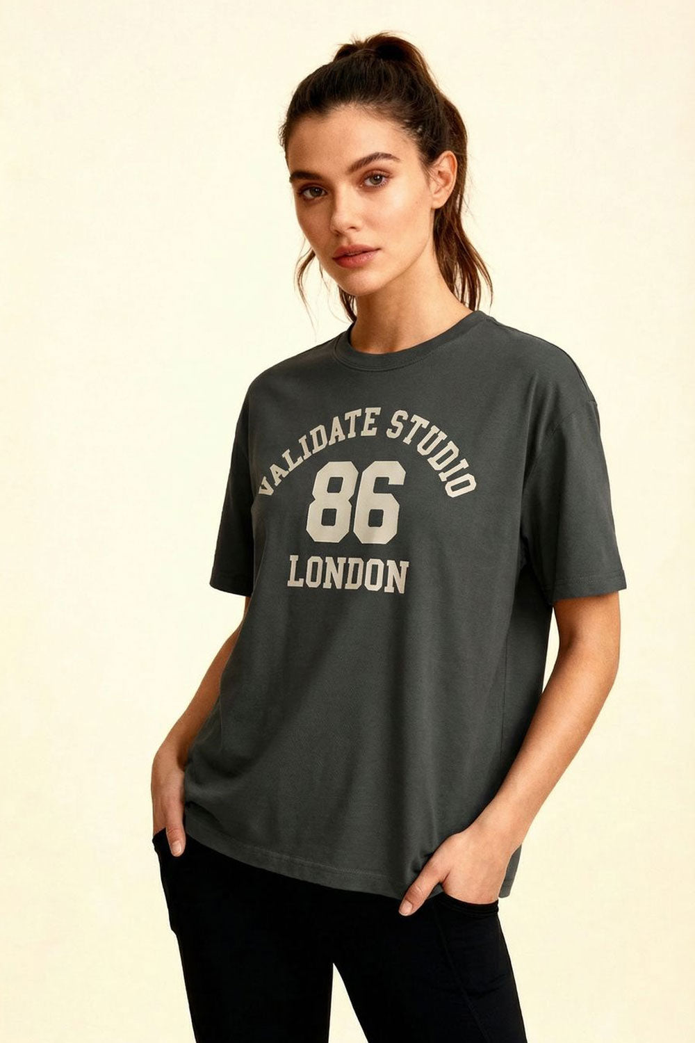 VALIDATE STUDIO WOMENS T-SHIRT CHARCOAL
