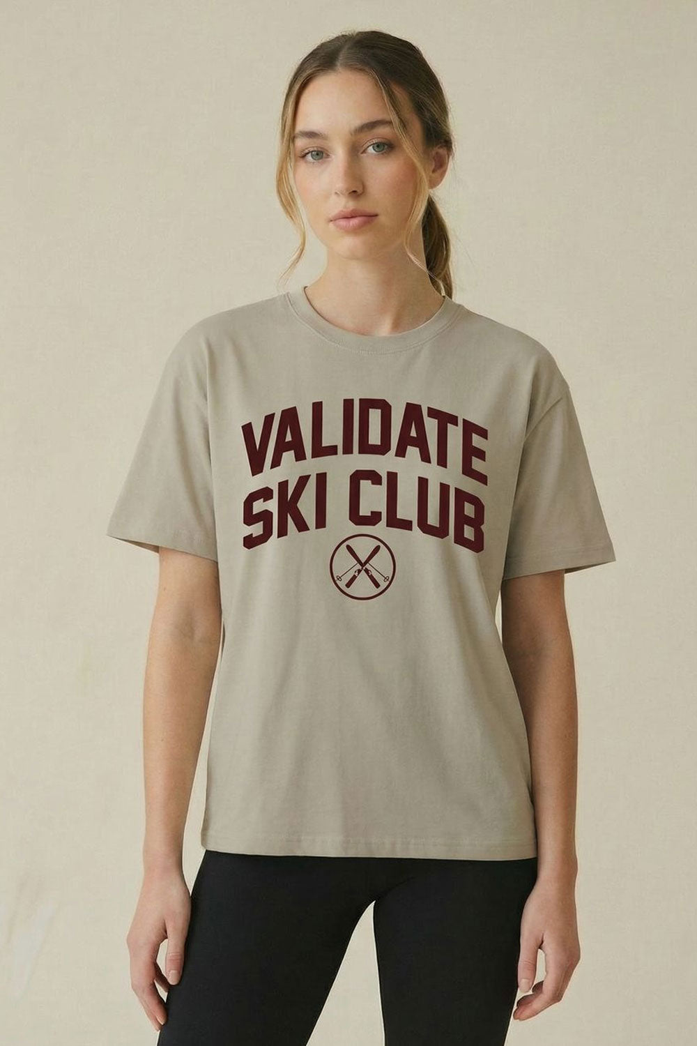 VALIDATE SKI CLUB WOMENS T-SHIRT STONE