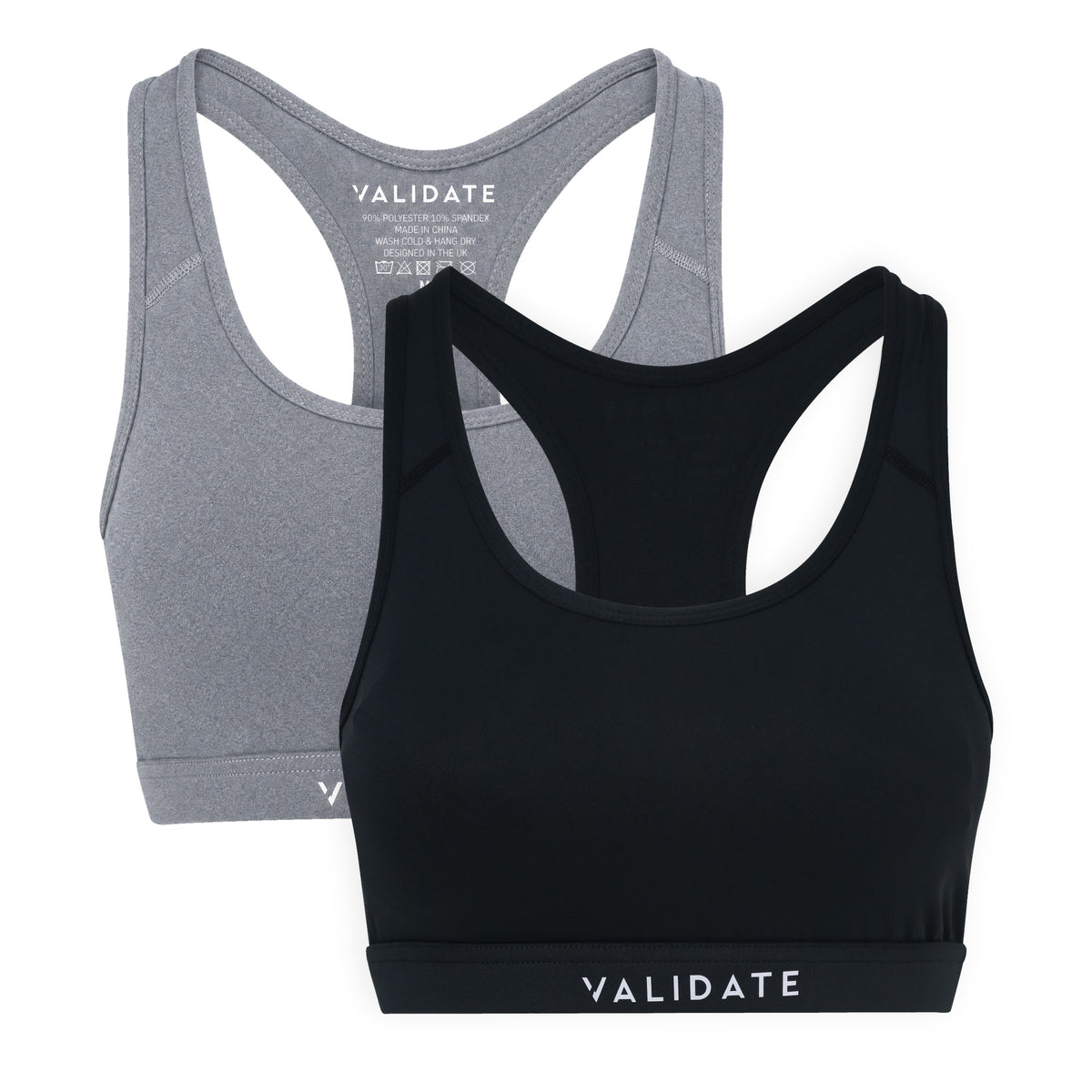 Validate 247 Essential Sports Bra 2 Pack - Black + Grey