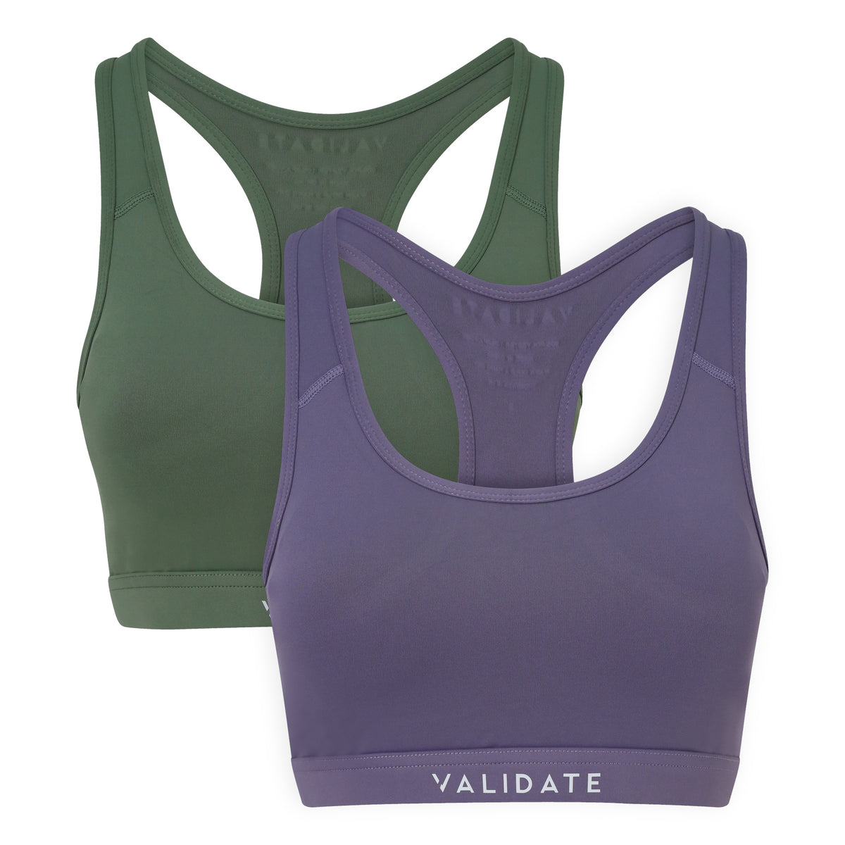 Validate 247 Essential Sports Bra 2 Pack - Purple + Military Green