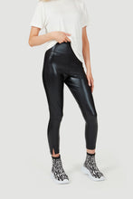 Load image into Gallery viewer, F&amp;G Stepped Hem Leggings Coated Black
