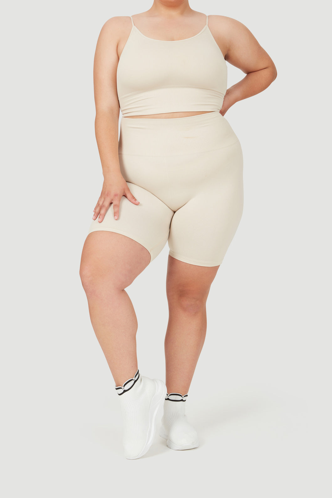 F&G Plain - Seamless Cycling Shorts With Wide Wasitband Ivory