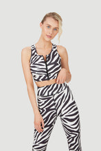 Load image into Gallery viewer, F&amp;G Zip Front Sports Bra Zebra Print

