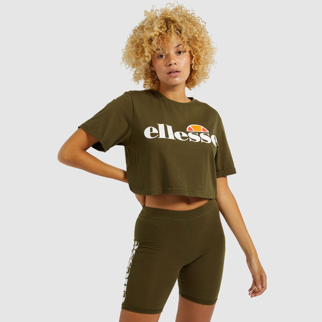  Ellesse Alberta Khaki Crop T-Shirt | Validate Fashion Women's T-shirts and Vests | Hertfordshire